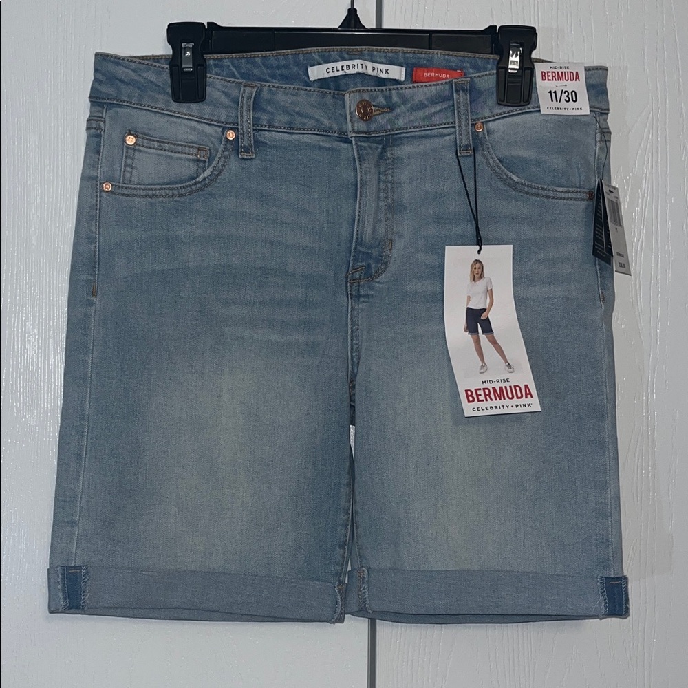 Celebrity Pink Mid Rise Bermuda Denim Shorts
